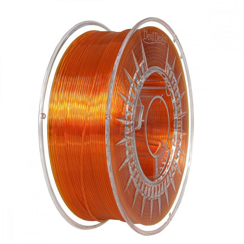 Filament Devil Design PET-G jasnooranžová priehľadná (bright orange transparent)