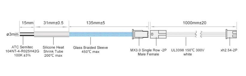Trianglelab thermistor ATC Semitec 104NT Dimensions
