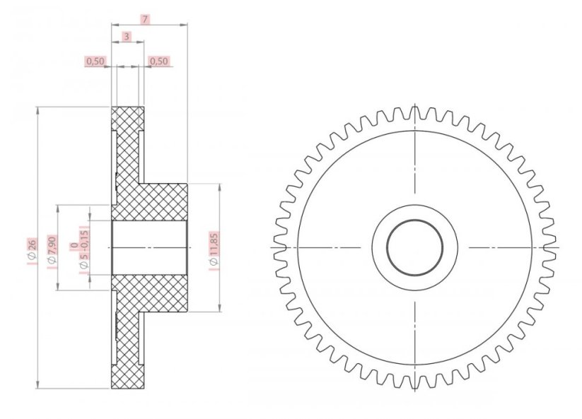 Bondtech BMG Reverse Integrated Drive Gear Assembly Dimensions