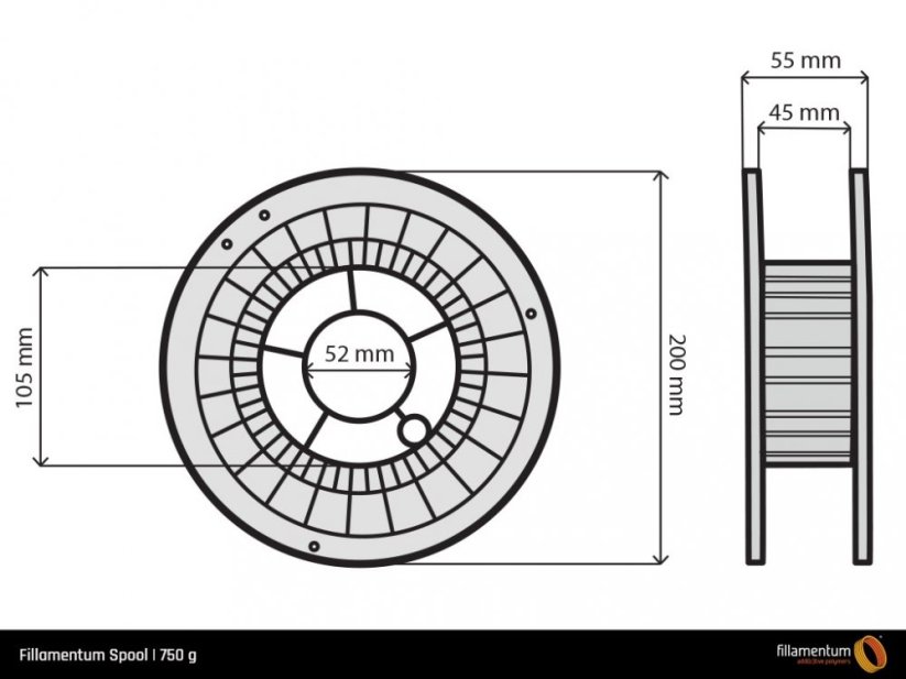 Filament Fillamentum Extrafill PLA metalic grey Spool Dimensions