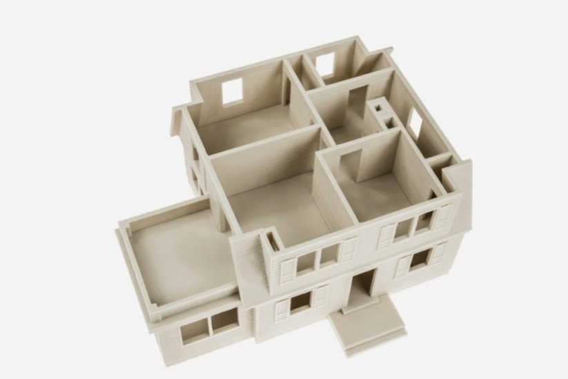 3d printed house mock up with PLA MINERAL filament from Fiberlogy Conctete