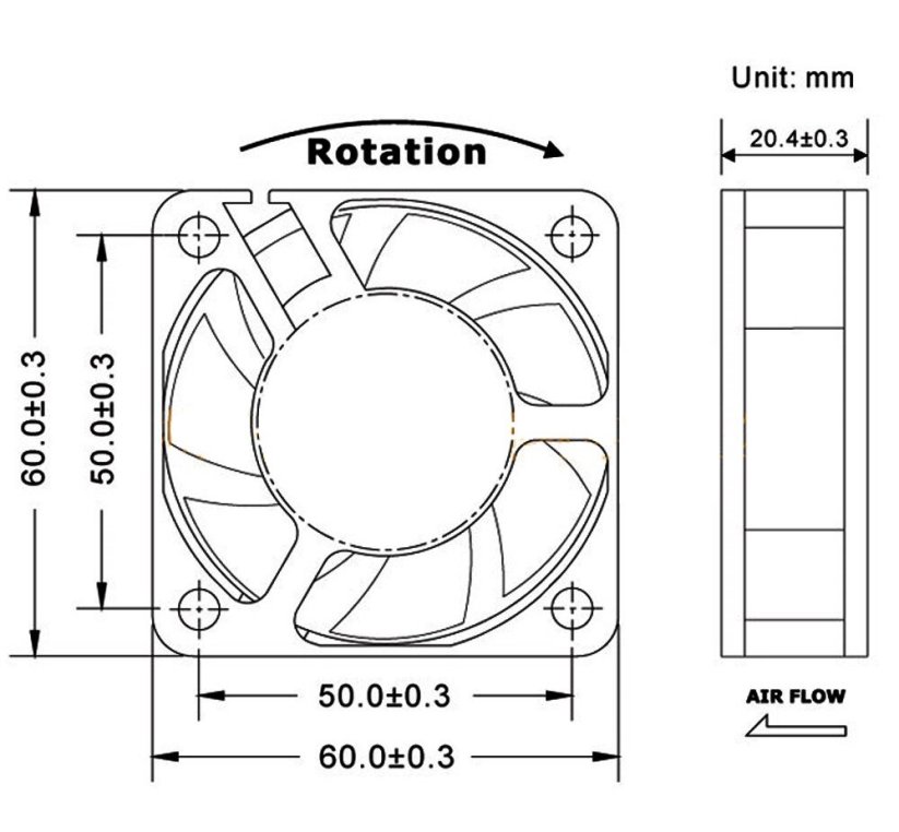 Gdstime Axial Fan 6020 24V Dual Ball Dimensions