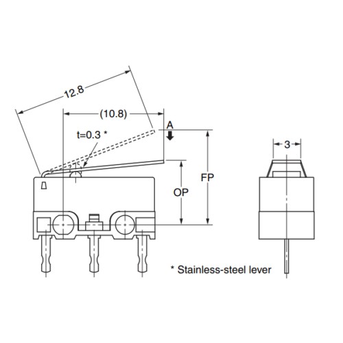 Limit switch Omron D2F-5L Rozmery