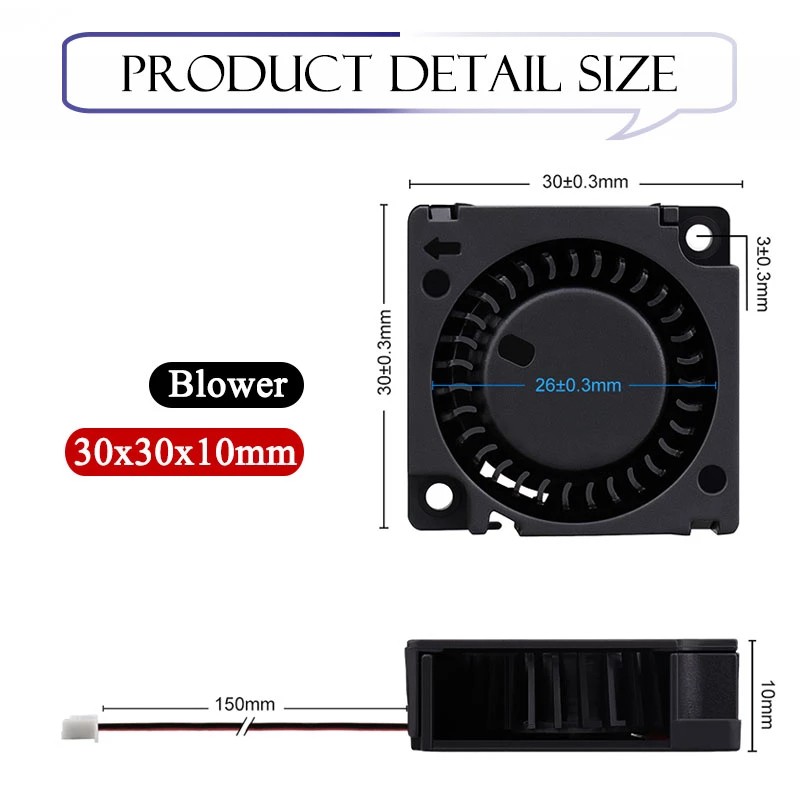 Gdstime Radiální ventilátor (blower) 3010 24V Dual Ball Rozměry