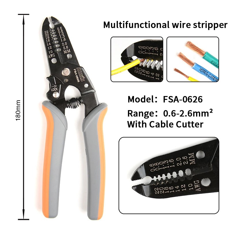IWISS FSA-0626 wire stripping pliers with cable cutter Dimensions