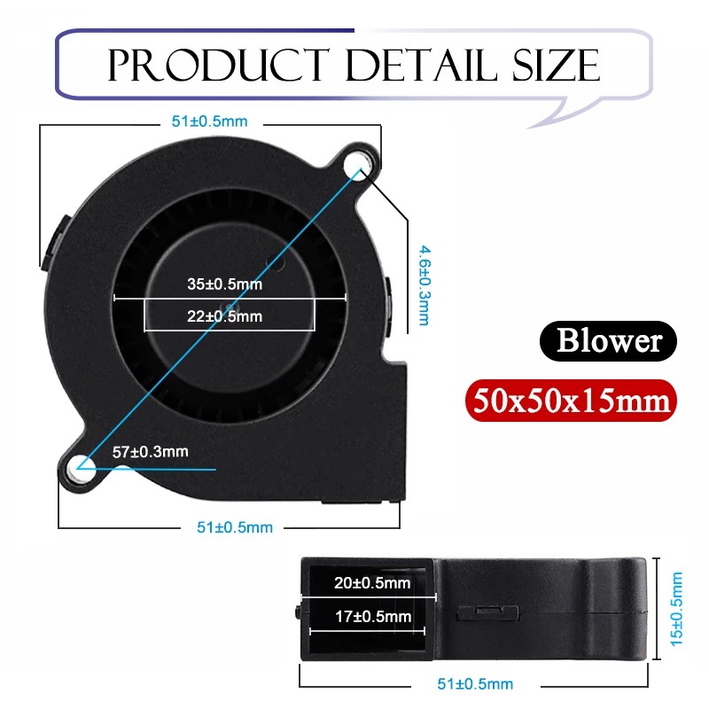 Gdstime Blower 5015 24V Dual Ball Dimensions