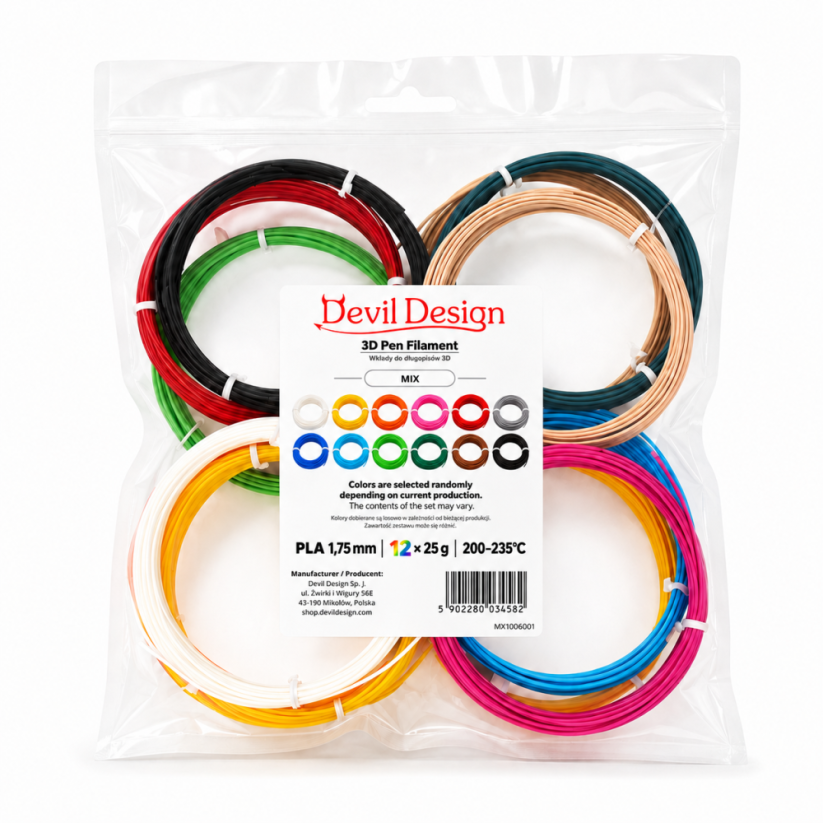 Devil Design PLA 3D PEN MIX 12 × 25 g, 0,3 kg