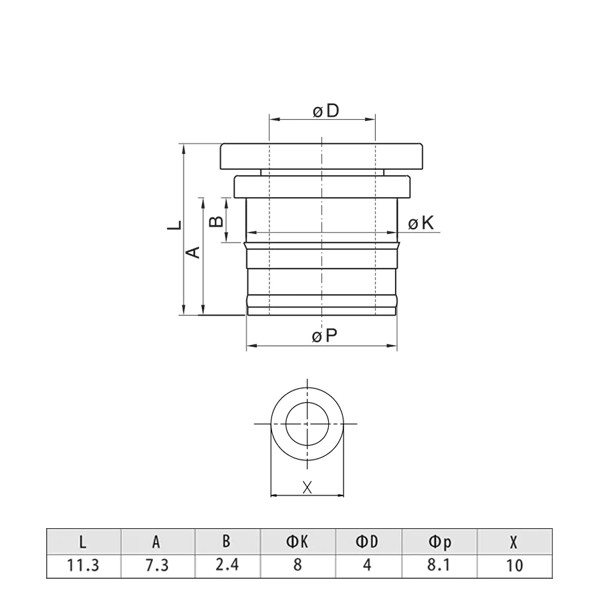 Trianglelab extrudérová objímka (collet) Rozměry