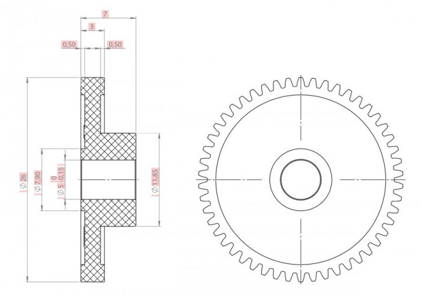Bondtech BMG Reverse Integrated Drive Gear Assembly Dimensions
