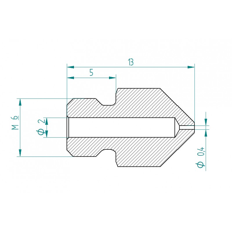 Techmodel MK8 tryska 0,25 mosaz (brass) Rozměry