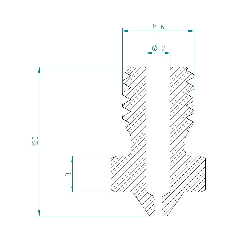 Techmodel V6 nozzle 0.4 stainless steel Dimensions